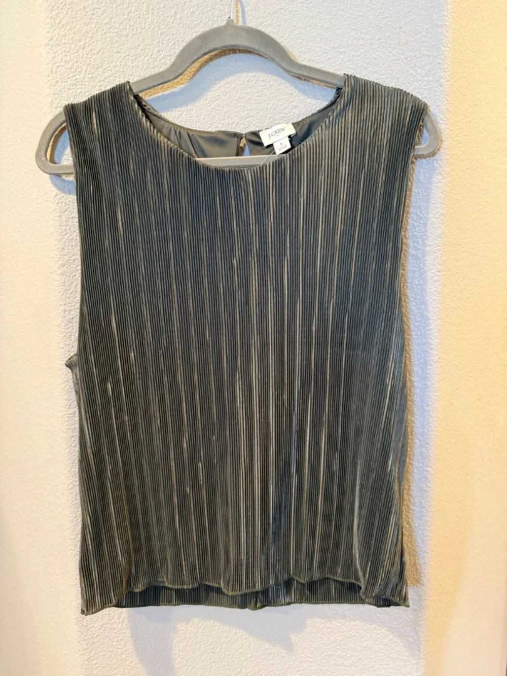 J.Crew Factory Plissé Shell Top - Olive Green, Size L